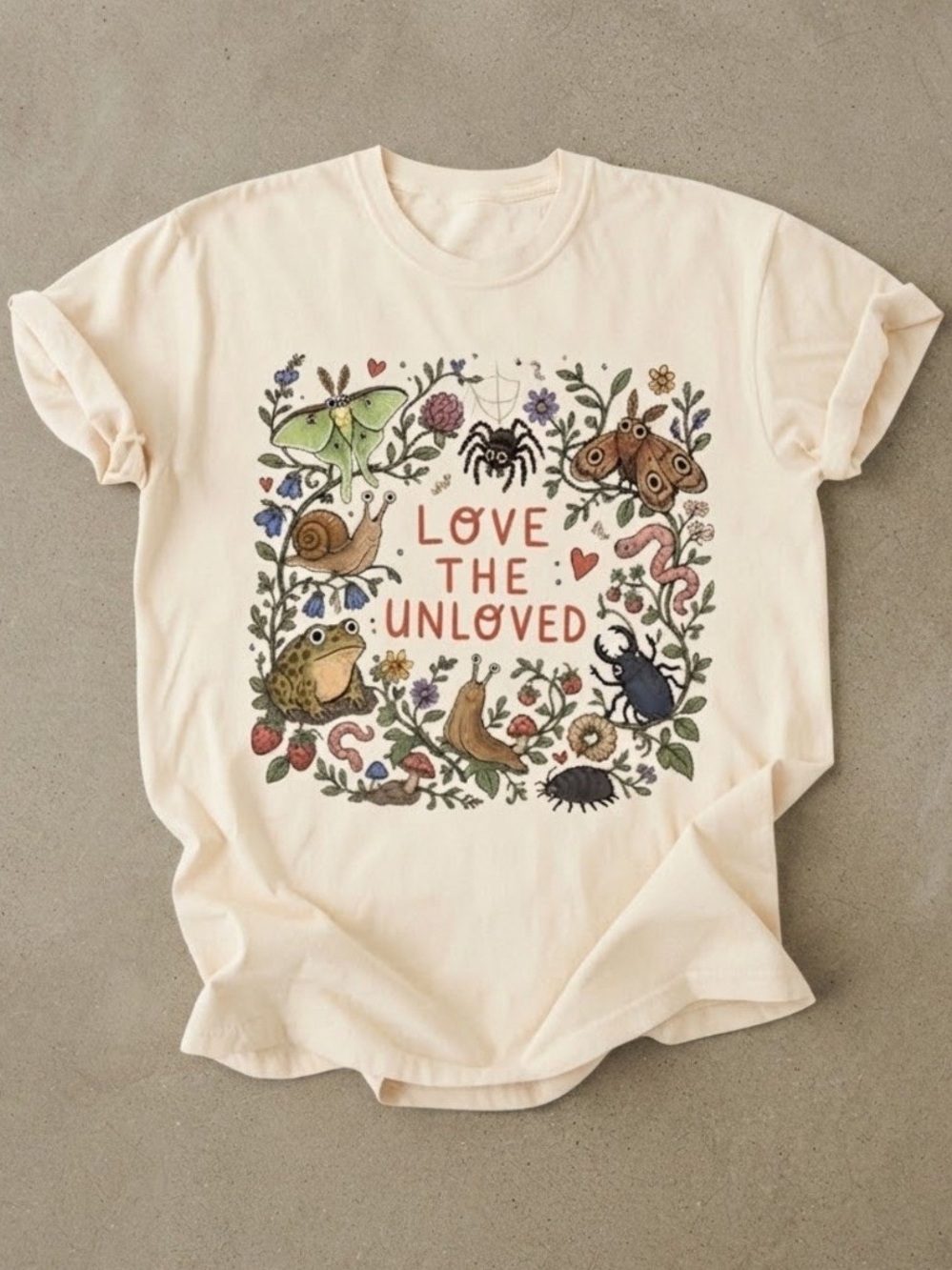 Love The Unloved Nature Bug Graphic Cream Gildan T-Shirt